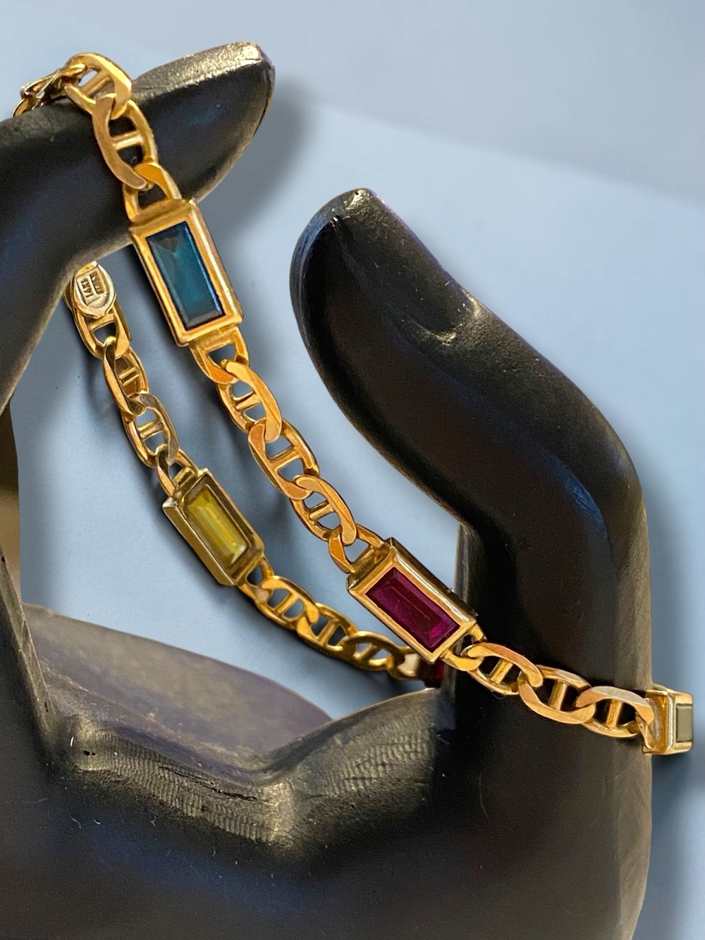 Estate 14K Italian Yellow Gold Multi-Color Gemstone Mariner Link 7.25” Bracelet! - Picture 7 of 16